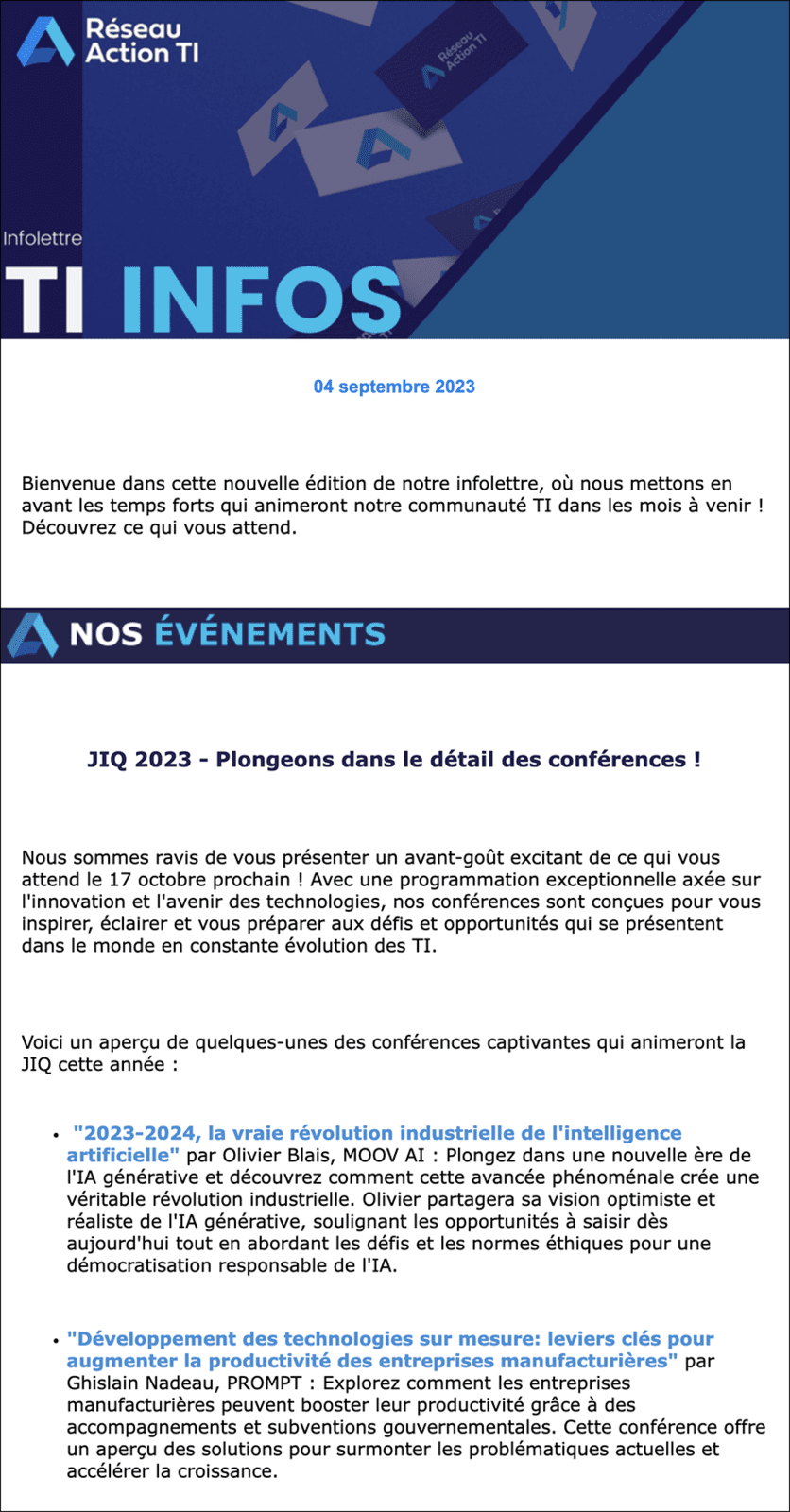 IT INFOS e-newsletter Réseau Action TI